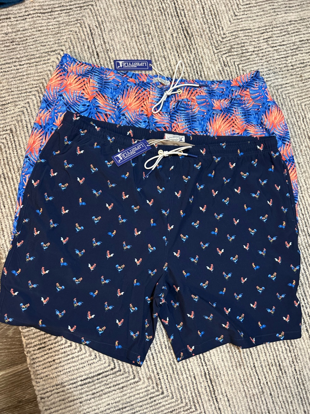 Westport Lifestyle Swim Shorts 3XT Tropical Rooster Print Swim Trunks Lot of 2